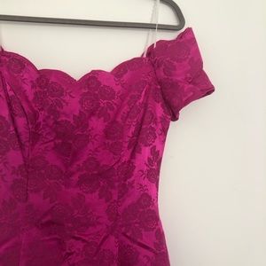 Vintage Pink Floral Jacquard off shoulder Dress